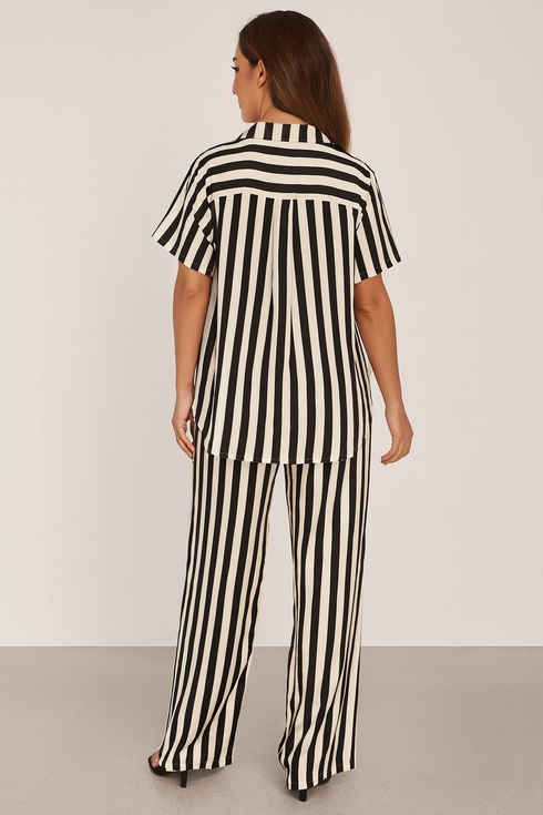 'Bronte' Striped Half Sleeve Top and Pants Set - Celes Fashion